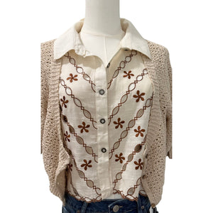 We The Free Aster Embroidered Shirt by Free People Large Excellent Condition