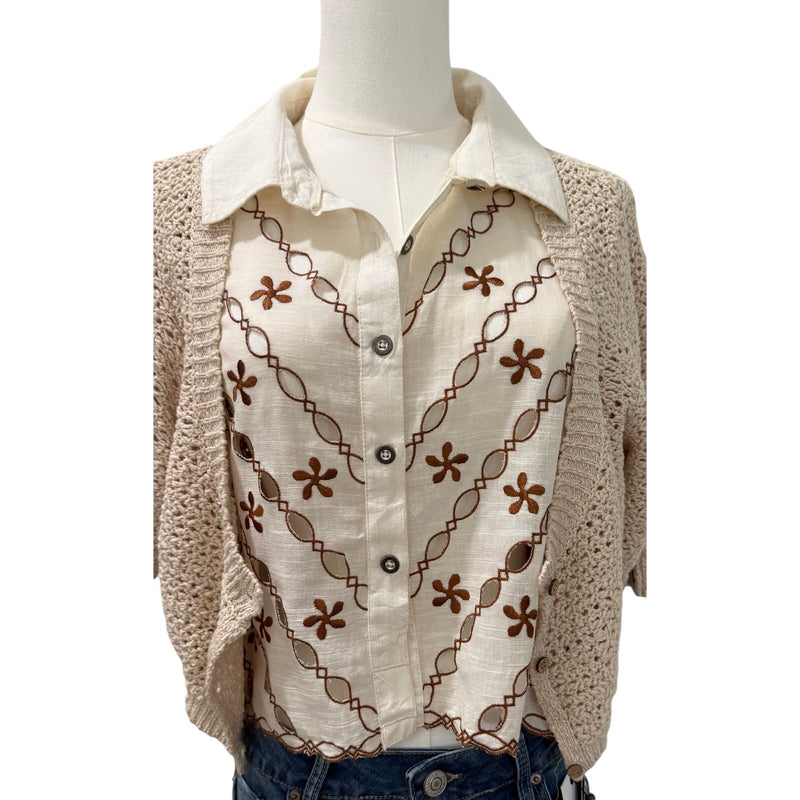 We The Free Aster Embroidered Shirt by Free People Large Excellent Condition