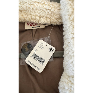 Free People Large Owen Sherpa Denim Jacket in Wine Red Burgundy