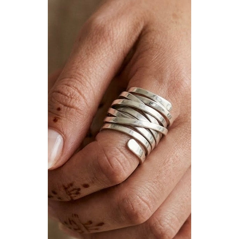Vintage-Inspired Thick Layer Statement Ring Sz 8 NWT