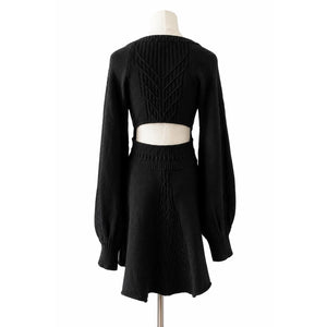 Free People Medium Emmaline Cable Knit Mini Sweater Dress Black NWT