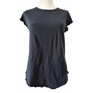 Free People We The Free Be My Baby Tee Black Lettuce Edge Cotton Large Like New