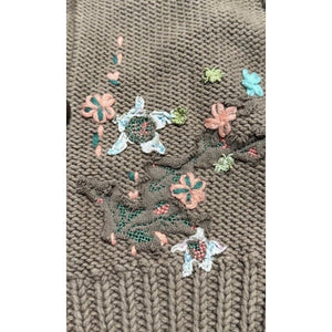 Free People Medium Posies Vintage Floral Embroidered Knit Cardigan Sweater