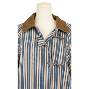 We The Free Free People Large Wagner Stripe Denim Barn Coat Jacket (Fits XL)