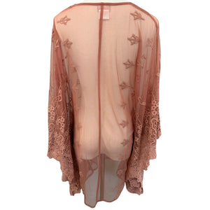 Vintage Free People Susie Sheer Lace Poncho OS Dusty Rose V-Neck Batwing