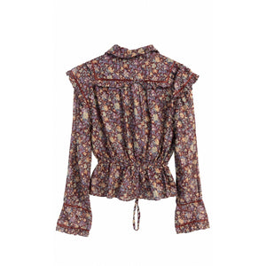 Free People Large Red Brick Combo Floral Daybreak Blouse Ruffle Boho