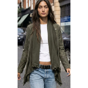 Free People Small Drape Front Coated Denim Moto Jacket