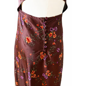 Free People Small Butterfly Babe Brown Satin Lace Feminine Cutout Maxi Dress