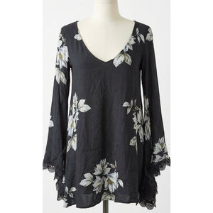 Free People Medium Jasmine Embroidered Mini Dress in Charcoal NWT