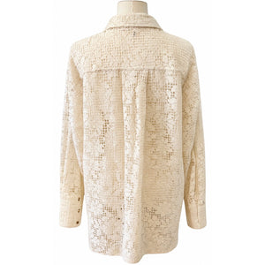 Free People Large In Your Dreams Lace Buttondown Tea Cream Feminine Shirt