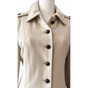 Lemon Cream Wool Blend Long Utility Tailored Button Front Coat Size 6