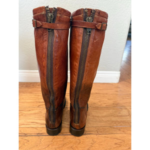 BED STU Glaye Handcrafted Distressed Leather Full Zip Tan Rustic Riding Boots 8.5 M PRISTINE NEW WO BOX