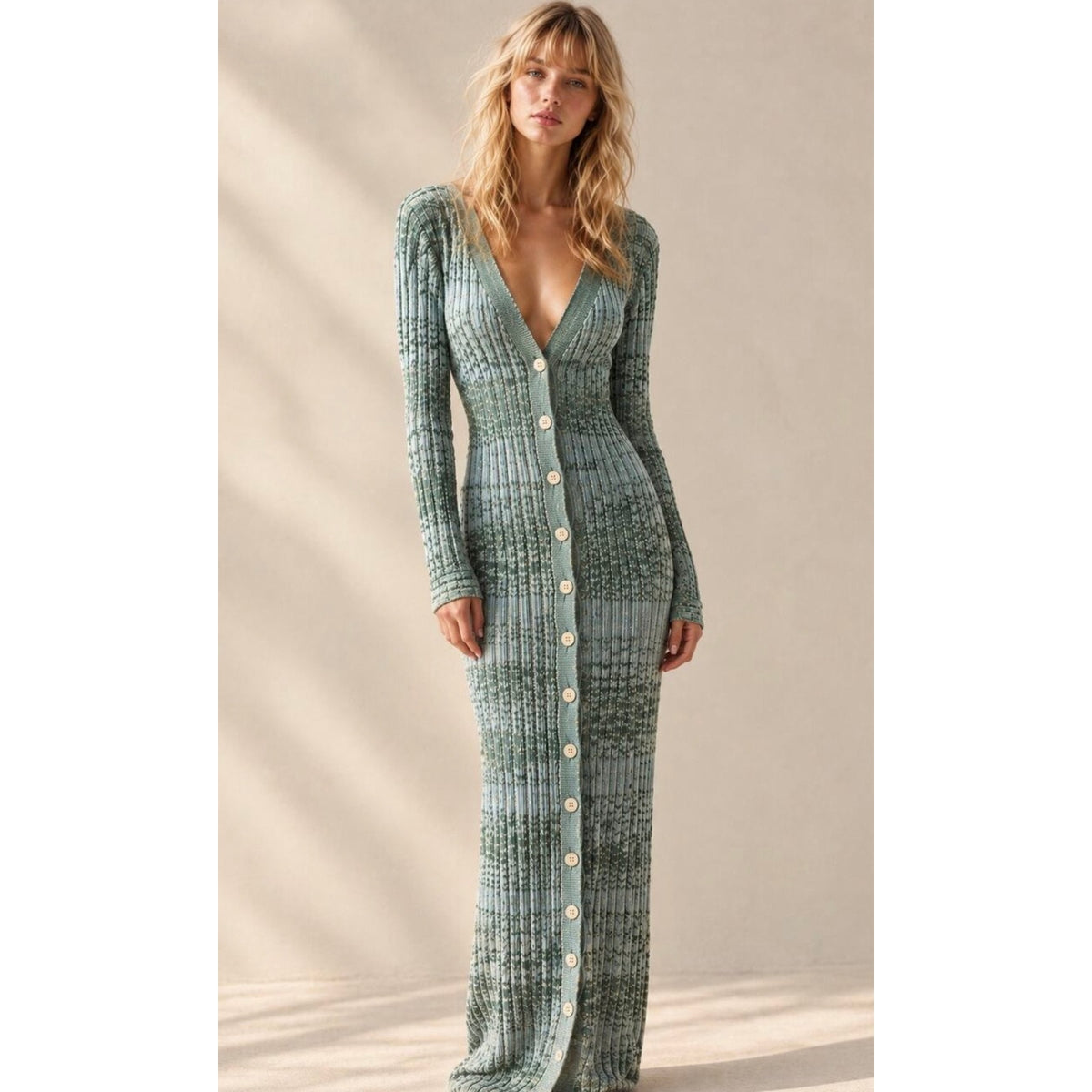 Free People Medium Cozy Up Cardigan Maxi Dress Ocean Combo