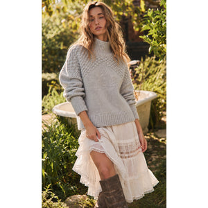 Free People Large  Bradley Light Gray Heather Knitted Pullover Sweater NWT