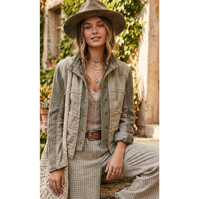 Free People Olive Green Military Jacket Size Medium Like New