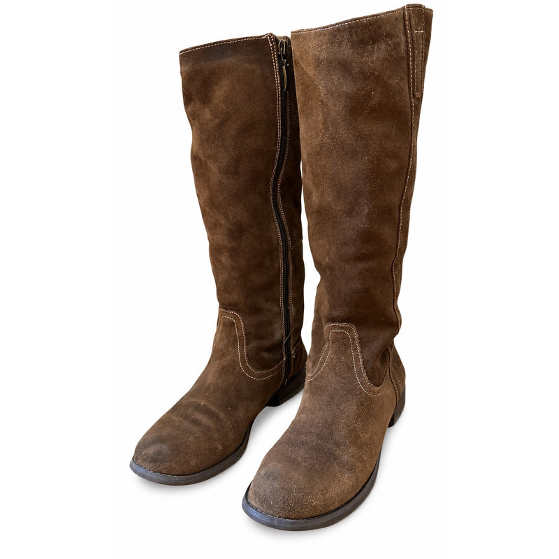 GUESS Brown Suede Knee High Boots Women’s Size 8 Distressed Boho Western