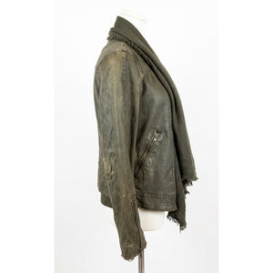 Free People Small Drape Front Coated Denim Moto Jacket