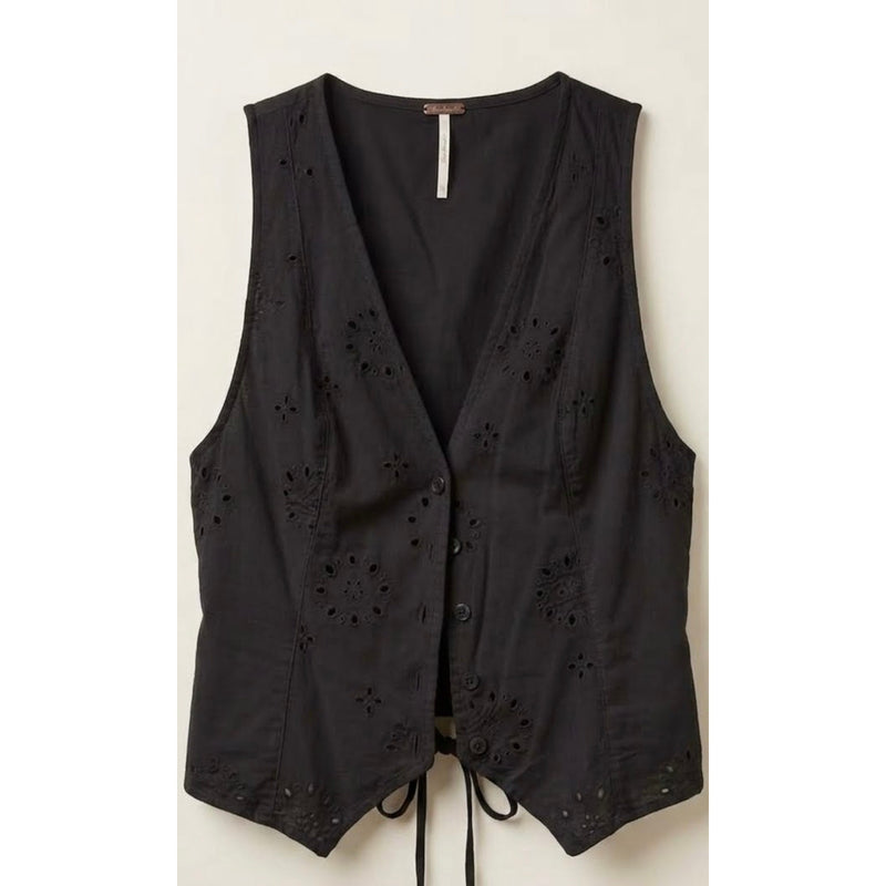 Free People Black Valeria Eyelet Cotton Vest XLARGE Good Condition