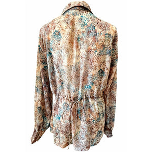 Mystree Pintuck Snakeskin Animal Print Button Down Blouse Long Sleeve Large NWT