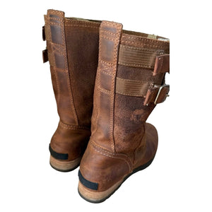 SOREL Major Pull-On Mid-Calf Boots Brown Grizzly Bear Stone Suede Leather Moto Buckle Women's Size 8