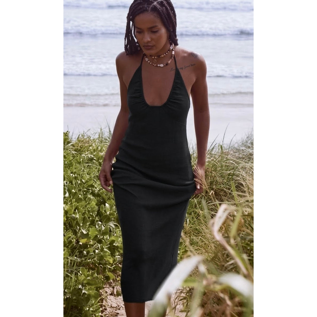 Free People Black Honey Sweater Midi Dress Large NEW W/O TAGS