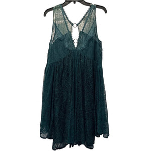 Free People Medium Don't You Dare Lace Mini Dress Emerald Green