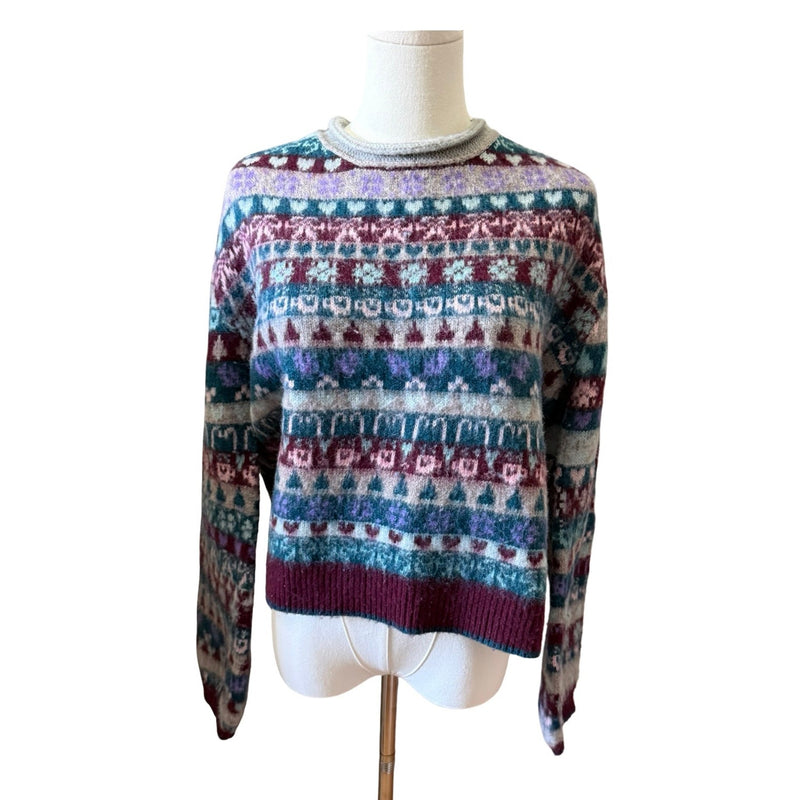 Free People Medium Favorite Things Mixed Print Fair Isle Wool Blend Sweater NWT