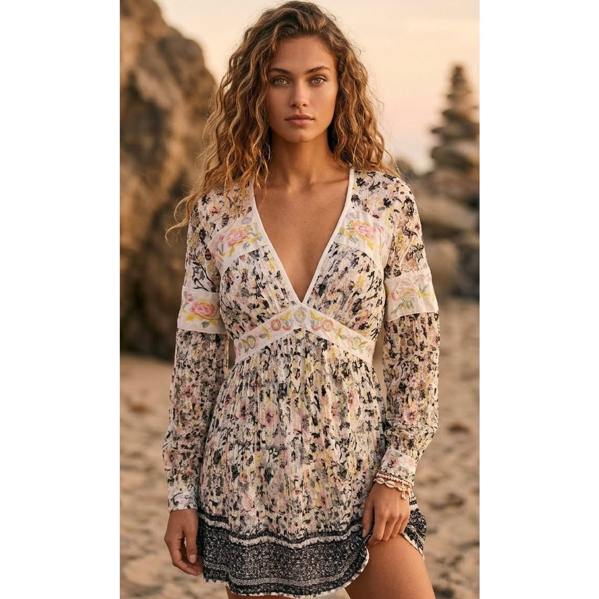 Free People Size 2 Cherry Blossom Embroidered Lace Mini Dress Whimsical