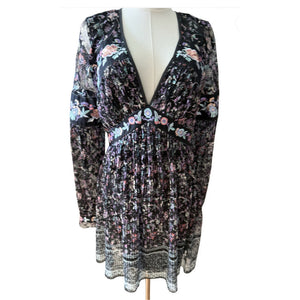 Free People Size 4 Cherry Blossom Embroidered Lace Mini Dress Whimsical Black