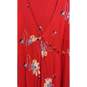 Free People Small Time On My Side Floral Wrap Dress Red Combo NWT