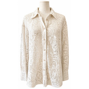 Free People Large In Your Dreams Lace Buttondown Tea Cream Feminine Shirt