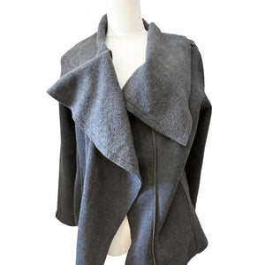 Hem & Thread Small Charcoal Grey Asymmetrical Full-Zip Moto Riding Jacket Fleece