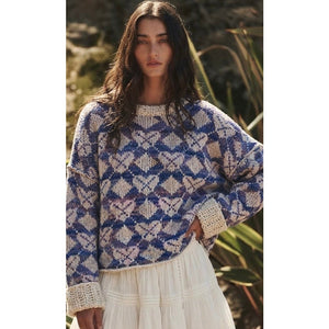 Free People Small  Slouchy Diamond Knit Crewneck Argyle Sweater NWT
