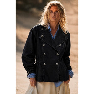 Free People Large Imogene Denim Officer Jacket