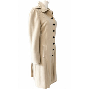 Lemon Cream Wool Blend Long Utility Tailored Button Front Coat Size 6