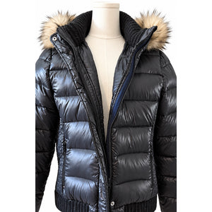 American Eagle XL Black Down Puffer Jacket Faux Fur Hood Winter Coat XLarge