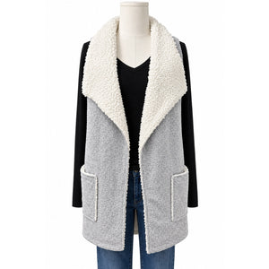 Hem and Thread Heather Grey Cozy Fleece Longline Reverse Vest Large NWOT