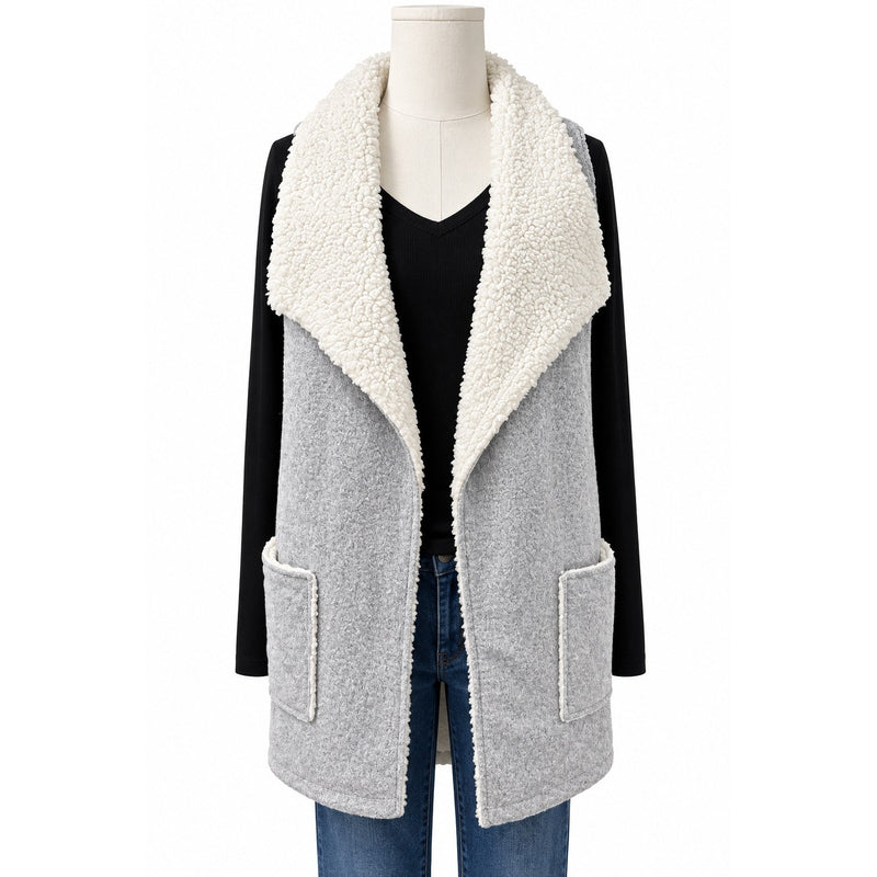 Hem and Thread Heather Grey Cozy Fleece Longline Reverse Vest Large NWOT