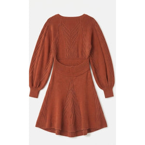 Free People Medium Emmaline Cable Knit Mini Sweater Dress Cinnamon