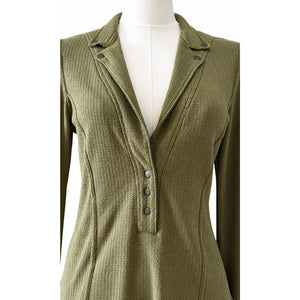 Free People Olive Green Textured Snap Henley Long Sleeve Top Large
