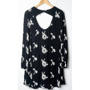 Free People Medium Austin Embroidered Boho Swing Mini Dress Black
