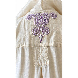 Free People Ivory Purple Small Embroidered Hooded Tunic Top Boho NWOT