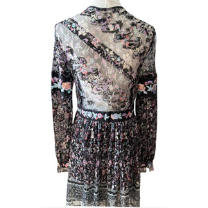Free People Size 4 Cherry Blossom Embroidered Lace Mini Dress Whimsical Black