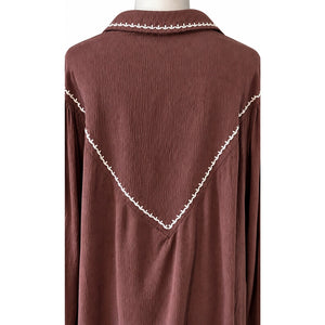 In Loom Brown Embroidered Western Boho Peasant Blouse Long Sleeve Large NWOT