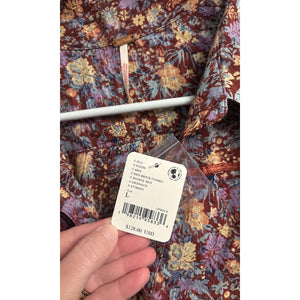 Free People Large Red Brick Combo Floral Daybreak Blouse Ruffle Boho