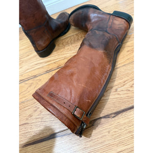 BED STU Glaye Handcrafted Distressed Leather Full Zip Tan Rustic Riding Boots 8.5 M PRISTINE NEW WO BOX