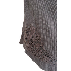 Free People Rose Garden Washed Charcoal Grey Lace Accent w Thumb Thermal Top