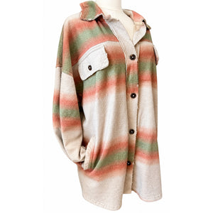 Free People Large Ruby Distressed Oversized Elbow Patches Cozy Shirt Jacket Shacket NWT
