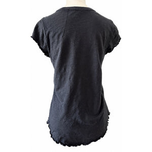Free People We The Free Be My Baby Tee Black Lettuce Edge Cotton Large Like New