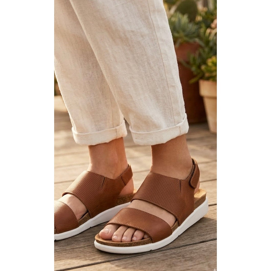 El Naturalista Koi Brown Leather Double Strap White Sole Sandals 9M NWB